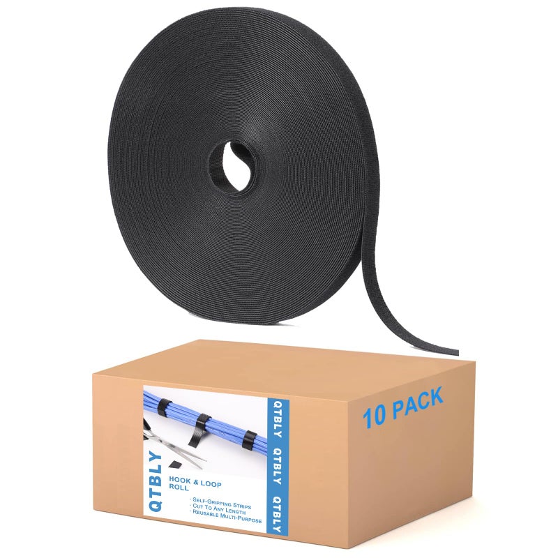QTBLY 1/2in x 1,000ft Hook and Loop Roll | Double-Sided Strips, Self-Gripping Straps | Reusable Multi-Purpose Wrap Fasteners for Home, Office, Data Center, and More (100ft x 10 Packs) - Image 1